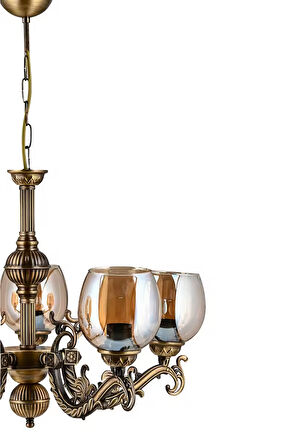 BEŞ KOLLU SAVA ZAMAK AVİZE BAL RENGİ CAMLI