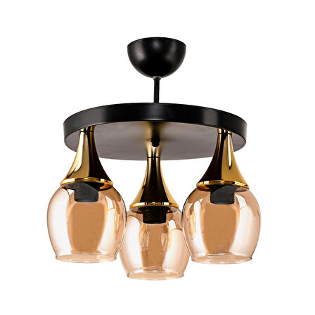 DEDE ÜÇLÜ EMBUDO TEPSİLİ AVİZE GOLD HUNİ BAL CAMLI