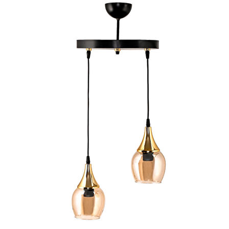 DEDE İKİLİ EMBUDO TEPSİLİ AVİZE GOLD HUNİ BAL CAMLI
