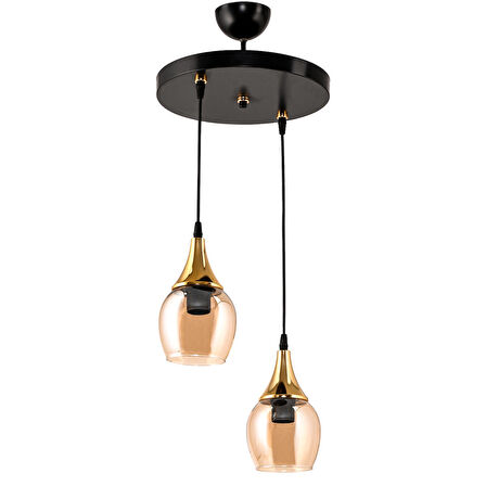 DEDE İKİLİ EMBUDO TEPSİLİ AVİZE GOLD HUNİ BAL CAMLI