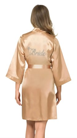 Gold Saten Bride Sabahlık Zarif Kadın Ev Giyim