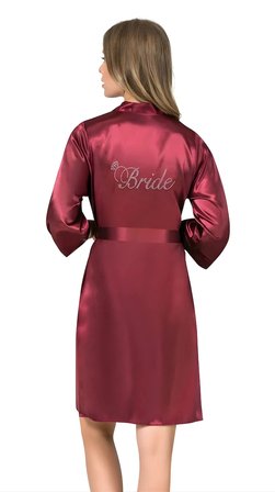 Bordo Saten Bride Sabahlık Zarif Kadın Ev Giyim