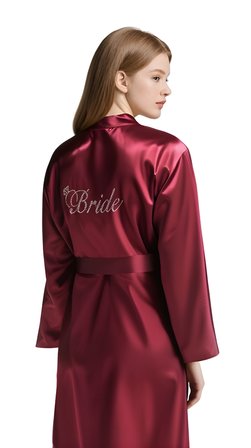 Bordo Saten Bride Sabahlık Zarif Kadın Ev Giyim