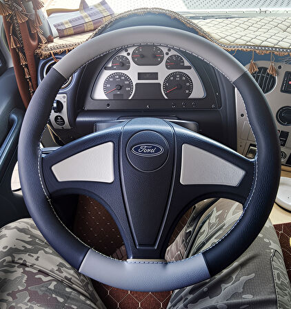 DİKİŞLİ DİREKSİYON KILIFI SİYAH DERİ GRİ DERİ GRİ DİKİŞLİ FORD TIR KAMYON İÇİN