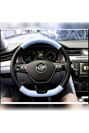 DİKİŞLİ DİREKSİYON KILIFI SİYAH/GRİ DERİ SİYAH DİKİŞLİ VOLKSWAGEN JETTA İÇİN