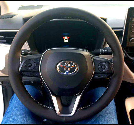 DİKİŞLİ DİREKSİYON KILIFI SİYAH DERİ GRİ DİKİŞLİ 2019 SONRASI TOYOTA COROLLA İÇİN