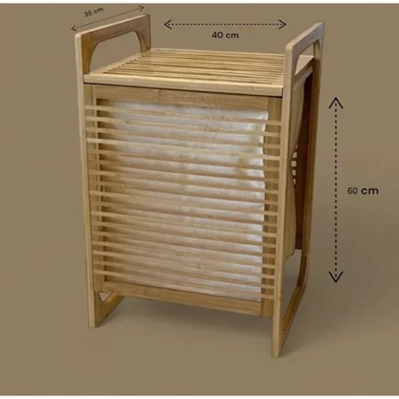 Delux Serisi Orta Boy Ahşap Bambu Kirli Sepeti 40x35x60 Ev Dekorasyonu Banyo Ürünleri Salon Düzeni