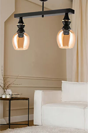 İKİLİ UFO SARKIT AVİZE SİYAH BAL RENGİ CAMLI