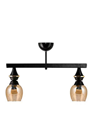 İKİLİ UFO SARKIT AVİZE SİYAH BAL RENGİ CAMLI