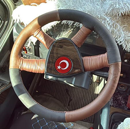 DİKİŞLİ DİREKSİYON KILIFI SİYAH DERİ KAHVE DERİ KAHVE DİKİŞ KARSAN J10 İCİN