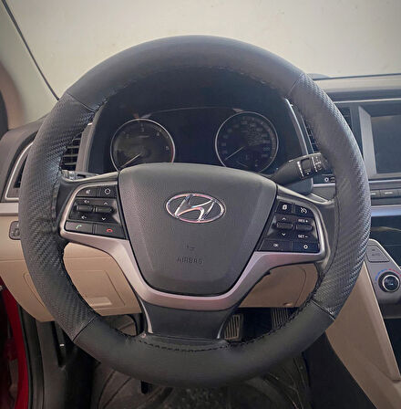 DİKİŞLİ DİREKSİYON KILIFI KARBON DERİ SİYAH DERİ SİYAH DİKİŞLİ HYUNDAİ ELENTRA İÇİN