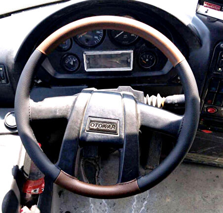 DİKİŞLİ DİREKSİYON KILIFI SİYAH DERİ KAHVE DERİ SİYAH DİKİŞLİ OTOKAR 2008 KASA İÇİN