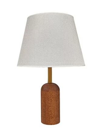 DOĞAL KAHVERENGİ AHŞAPLI KREM ŞAPKALI ABAJUR