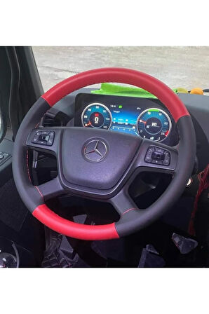 DİKİŞLİ DİREKSİYON KILIFI SİYAH KIRMIZI DERİ KIRMIZI DİKİŞLİ MERCEDES TIR KAMYON İÇİN