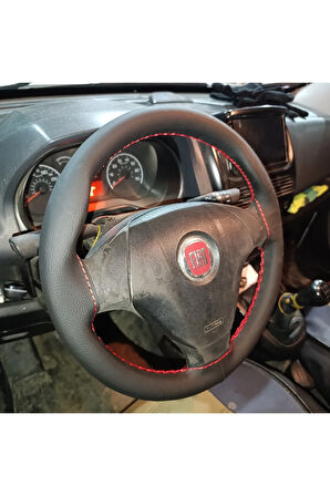 DİKİŞLİ DİREKSİYON KILIFI SİYAH DERİ KIRMIZI DİKİŞLİ FIAT DOBLO İÇİN HIZLI KARGO