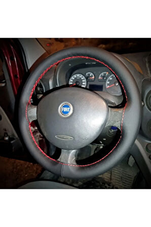 DİKİŞLİ DİREKSİYON KILIFI SİYAH DERİ KIRMIZI DİKİŞLİ FIAT DOBLO İÇİN