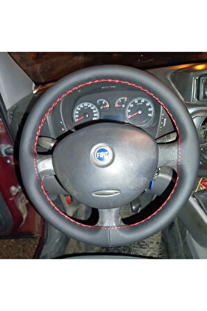 DİKİŞLİ DİREKSİYON KILIFI SİYAH DERİ KIRMIZI DİKİŞLİ FIAT DOBLO İÇİN
