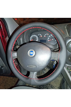 DİKİŞLİ DİREKSİYON KILIFI SİYAH DERİ KIRMIZI DİKİŞLİ FIAT DOBLO İÇİN