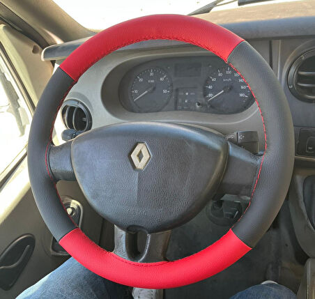 DİKİŞLİ DİREKSİYON KILIFI SİYAH DERİ KIRMIZI DERİ KIRMIZI DİKİŞ RENO MASTER FOTODAKİ DİREKSİYON