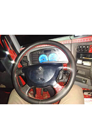 DİKİŞLİ DİREKSİYON KILIFI SİYAH DERİ KIRMIZI DİKİŞLİ RENAULT PREMİUM TIR KAMYON İÇİN HIZLI KARGO