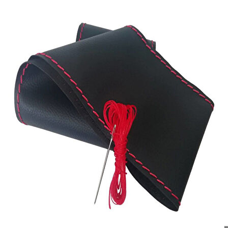 DİKİŞLİ DİREKSİYON KILIFI SİYAH DERİ KIRMIZI YÜZÜK KIRMIZI DİKİŞLİ FIAT DUCATO FOTODAKİ ARAÇ İÇİN