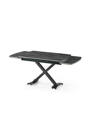 Diamond Açılır Kapanır Masa – Siyah Mermer, Siyah Ayak, 80×120/180 cm, 4–6 Kişilik (Sandalyesiz)