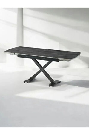 Diamond Açılır Kapanır Masa – Siyah Mermer, Siyah Ayak, 80×120/180 cm, 4–6 Kişilik (Sandalyesiz)