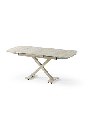 Diamond Açılır Kapanır Masa – Traverten & Kapuçino Ayak, 80×120/180 cm, 4–6 Kişilik (Sandalyesiz)