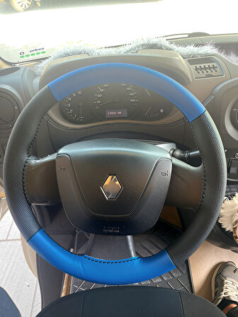 DİKİŞLİ DİREKSİYON KILIFI SİYAH DERİ MAVİ DERİ SİYAH DİKİŞLİ RENO MASTER (FOTODAKİ) İÇİN