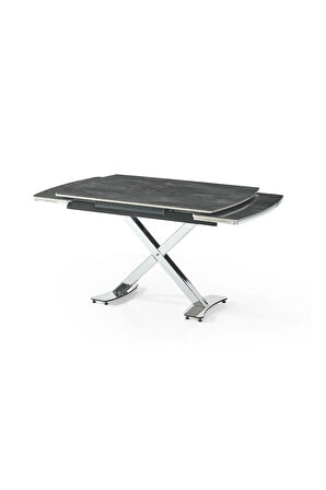 Diamond Açılır Masa Takımı – Siyah Mermer - Krom Ayak 4 Sandalyeli. 80 x 120 / 180 cm