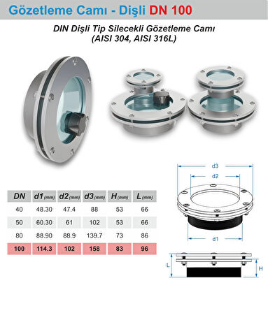 Dişli Gözetleme Camı 100 DN