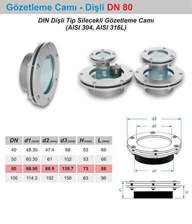 Dişli Gözetleme Camı 80 DN