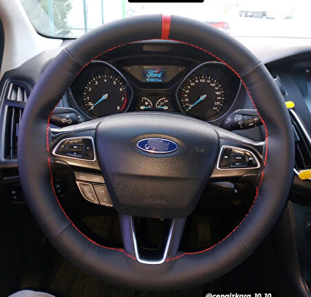 DİKİŞLİ DİREKSİYON KILIFI SİYAH / NOKTALI DERİ KIRMIZI YÜZÜK / DİKİŞLİ F.ORT FOCUS 2015- SONRASI