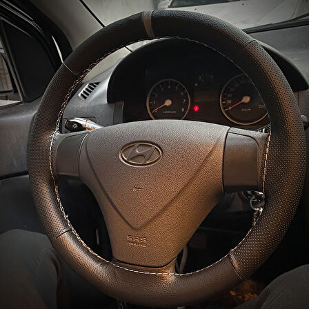 DİKİŞLİ DİREKSİYON KILIFI İTHAL SİYAH DERİ NOKTALI DERİ GRİ YÜZÜK GRİ DİKİŞLİ HYUNDAİ GETZ İÇİN