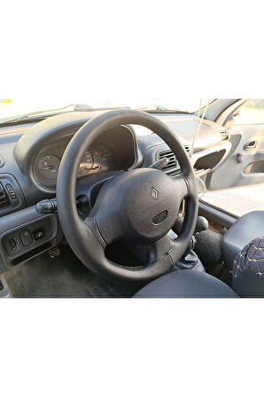 Dikişli Direksiyon Kılıfı Damarlı Siyah Deri Siyah Dikişli Renault Clio 2007 Öncesi Için Hızlı Kargo