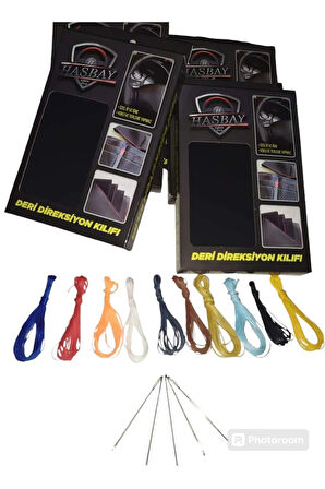 DİKİŞLİ DERİ DİREKSİYON KILIFI DAMARLI SİYAH DERİ SARI YÜZÜKLÜ SARI DİKİŞLİ