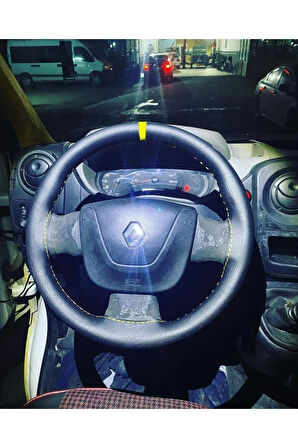 DİKİŞLİ DİREKSİYON KILIFI DAMARLI SİYAH DERİ SARI YÜZÜK/DİKİŞLİ RENAULT MASTER İÇİN HIZLI KARGO