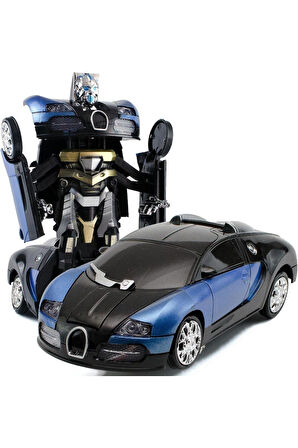 Transformers Mavi Robota Dönüşebilen Bugatti Araba Işıklı Sesli Müzikli Kendi Kendine Gezen 20 Cm