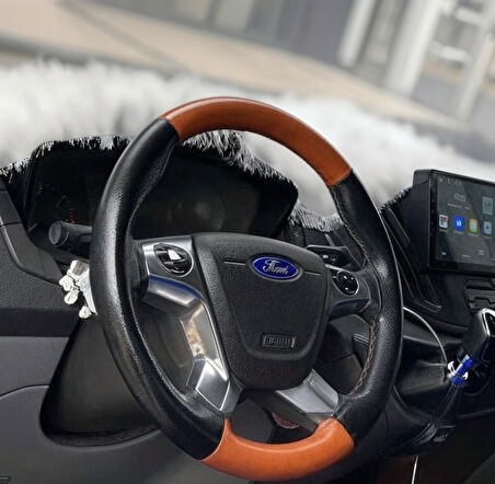 DİKİŞLİ DİREKSİYON KILIFI SİYAH DERİ TABA DERİ SİYAH DİKİŞLİ FORD TRANSİT 2014 SONRASI İÇİN