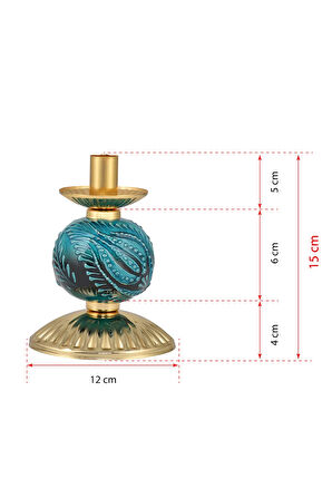 Tekli Yeşil Çinili Mumluk Gold Dekoratif Eşya