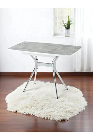 Duman Açılır Dikdörtgen Masa (Sandalyesiz) – Gri Mermer, Krom Ayak, 80×130 → 160 cm (4–6 Kişilik)