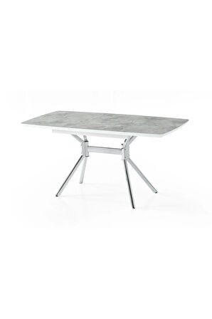 Duman Açılır Dikdörtgen Masa (Sandalyesiz) – Gri Mermer, Krom Ayak, 80×130 → 160 cm (4–6 Kişilik)
