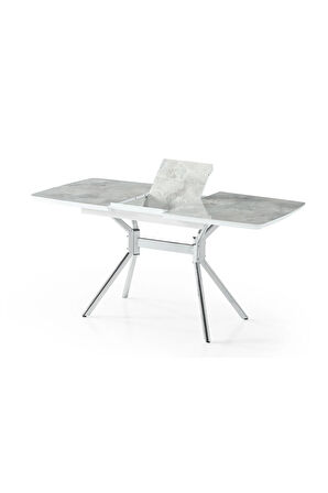 Duman Açılır Masa Takımı – Gri Mermer - Krom Metal Ayak – 80×130→160 cm. 4 Sandalyeli