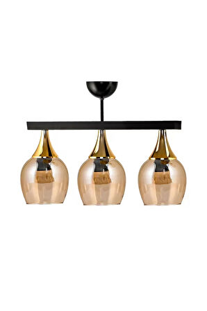 ÜÇLÜ UFO SARKIT AVİZE SİYAH BAL RENGİ CAMLI GOLD HUNİ