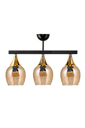 ÜÇLÜ UFO SARKIT AVİZE SİYAH BAL RENGİ CAMLI GOLD HUNİ