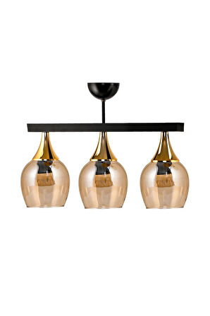 ÜÇLÜ UFO SARKIT AVİZE SİYAH BAL RENGİ CAMLI GOLD HUNİ