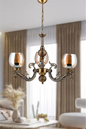 ÜÇ KOLLU SAVA ZAMAK AVİZE BAL RENGİ CAMLI