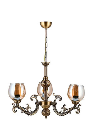 ÜÇ KOLLU SAVA ZAMAK AVİZE BAL RENGİ CAMLI