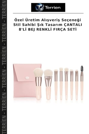 Özel Üretim Alışveriş Seçeneği Stil Sahibi Şık Tasarım ÇANTALI 8'Lİ BEJ RENKLİ FIRÇA SETİ