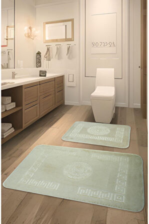 Simav Deluxe Kaymaz Taban, Yumuşacık, Emici 2'li Lüks Baskılı Banyo Paspası